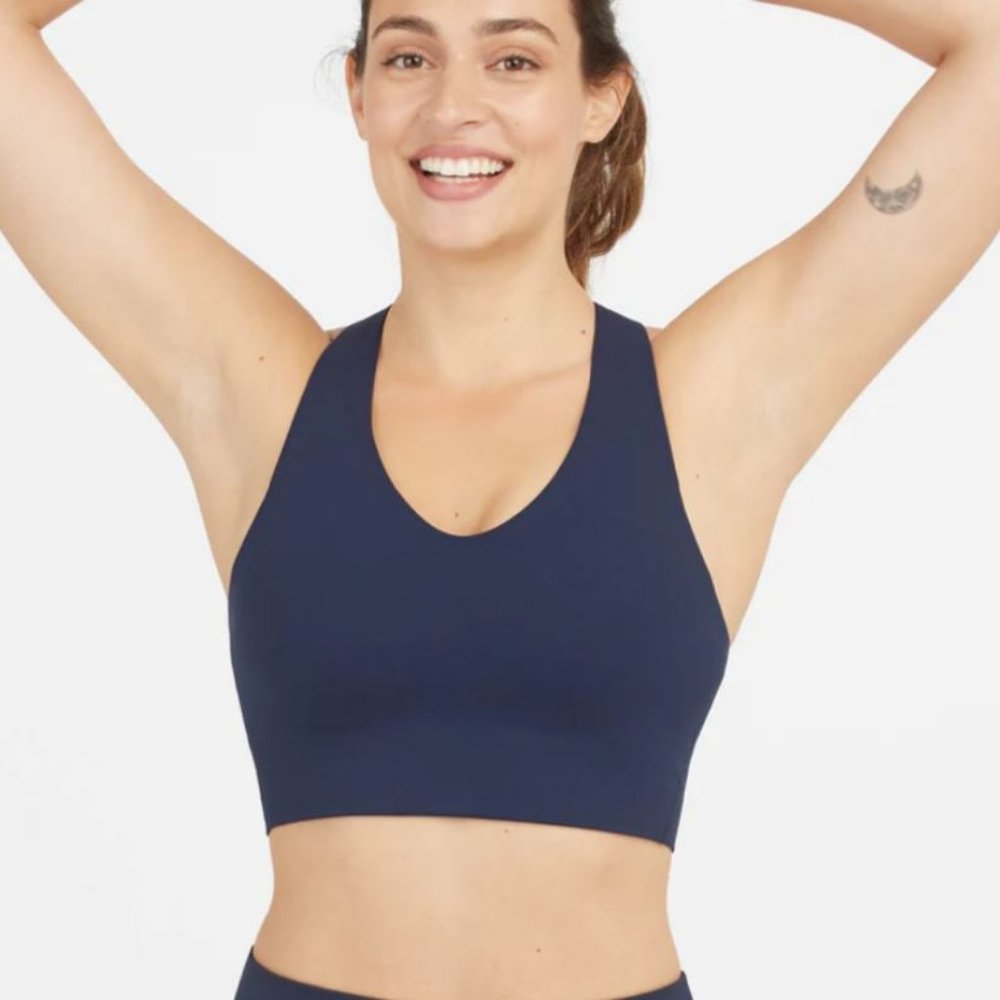 NWOT Spanx Longline Medium Impact Sports Bra 50219R Navy Blue Small